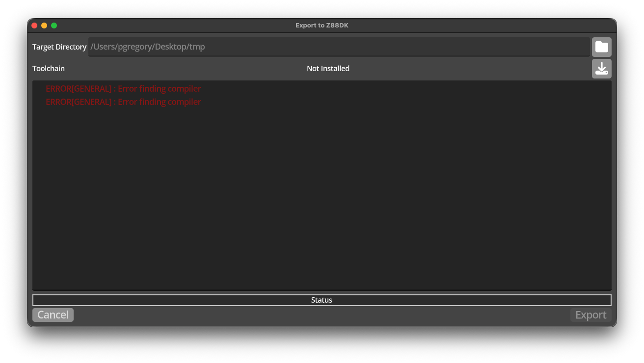 Export Dialog No Toolchain