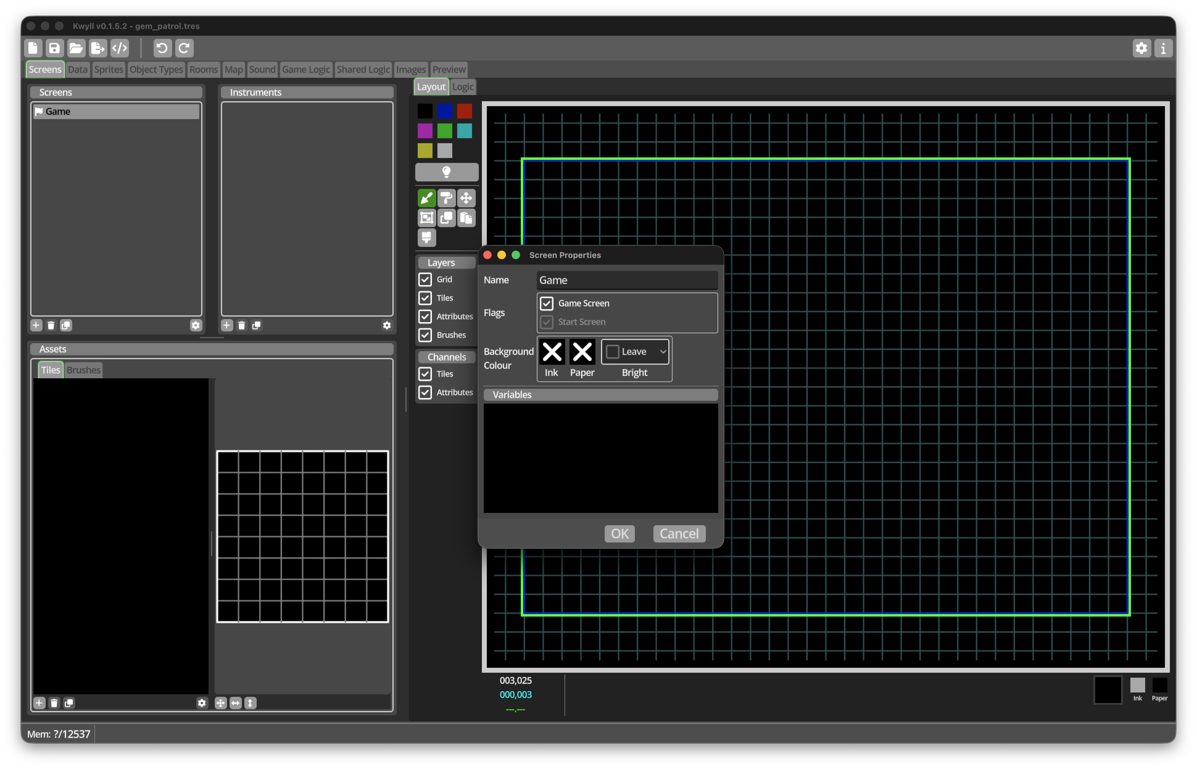 Game Screen Properties